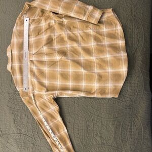 Plaid Button-Up Shirt in Tan and White